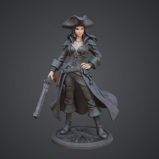 Female Pirate Captain with Flintlock Pistol