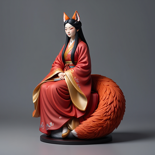 1836 COLORFUL Fox Spirit Woman in Pu Song Ling Style, magic, dragon, fantasy, wood, gnome, gorgon, warrior, wild, fox, monster, cat, dog, fair, witch, werewolf, horror, beast, gothic, troll 3D model