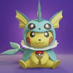 pika-vapo-render-1.jpg Free STL file Pokemon - Pikachu Cosplay Vaporeon・3D printing template to download