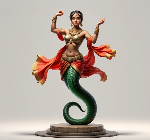 3581 Color 3D Model of a Dancing Snake Woman in Indian Style, magic, dragon, serpent, wood, gnome, gorgon, warrior, wild, fox, monster, cat, fair, witch, werewolf, horror, beast, snake, troll, skeleton dance, STL