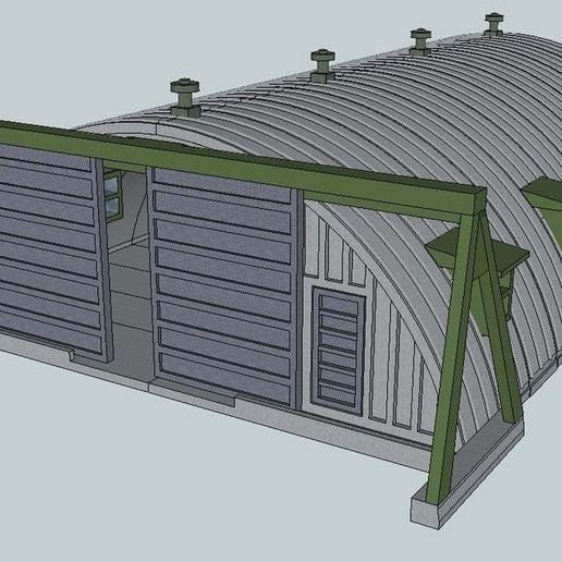 HO Scale Quonset Hut with Barn Doors - 3D model önizlemesi