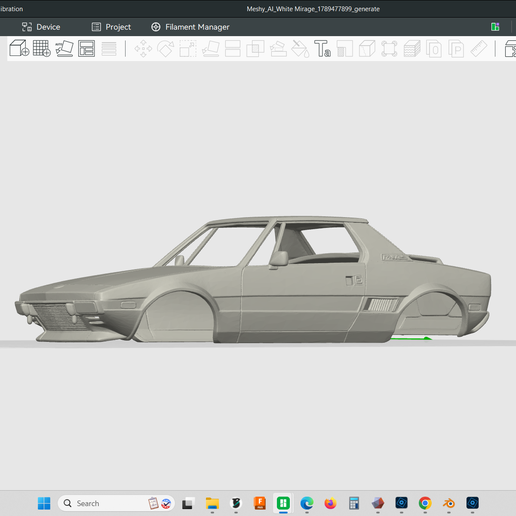 1985 Fiat Bertone X1 car model, hollow shell body, 1/24 scale, scalable to size needed, resin, fdm, 3d print, stl file