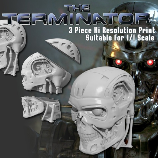 T-800 Single and 3 Piece High Detail Head 3D model