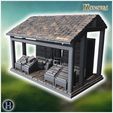 1-PREM-SW-MT-B54.jpg Small wooden shack with crates containing rolled parchment scrolls and barrels, set on a wooden floor (54) - Medieval Gothic Feudal Old Archaic Saga 28mm 15mm RPG