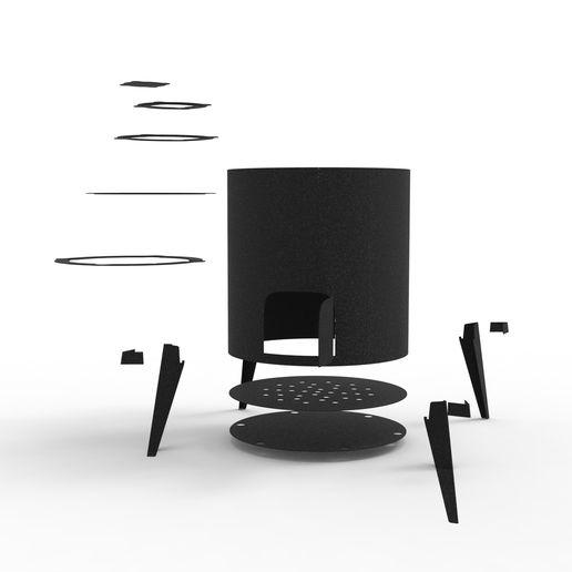 Wood-Burning Stove – Sheet Metal Fabrication Design (DXF + DWG + 3D Files) - 3D model önizlemesi