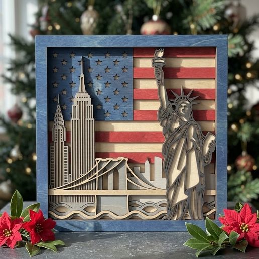 MD421 - New York Wall Art SVG - Statue of Liberty NYC Laser Cut File 3D Wood Patriotic