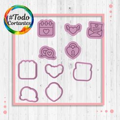 3458-Set-sellitos-relieve.2.jpg Download STL file Valentine's Day Cutter • 3D printing object, juanchininaiara