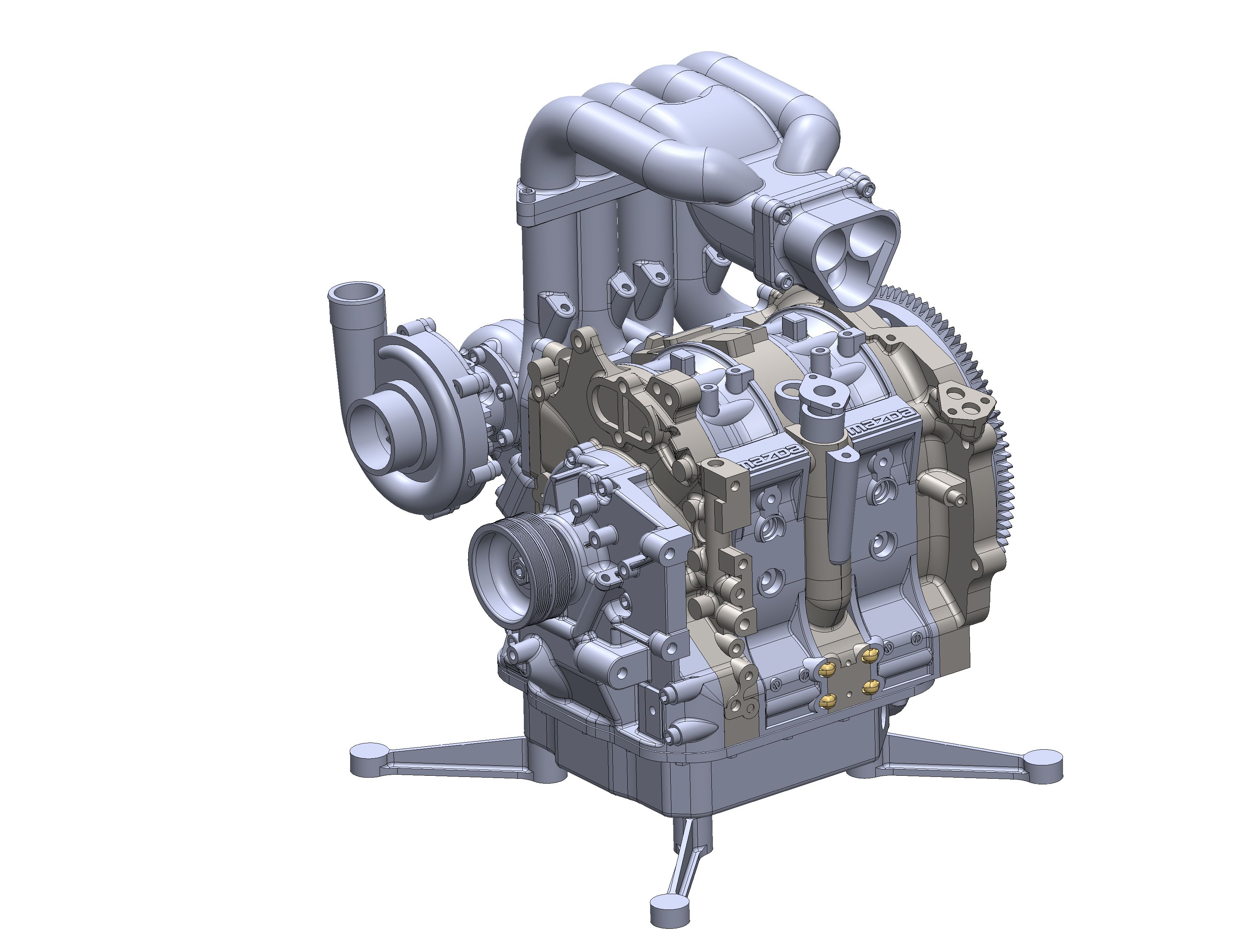 Complete Motor Assembly.JPG Бесплатный STL файл Mazda RX7 Wankel Rotary Engine 13B-REW - Working Model・Модель 3D-принтера для скачивания, 3D_Printed_Engines