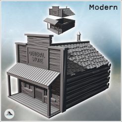 1-PREM.jpg Westlicher Gemischtwarenladen mit Block- und Holzwänden und überdachter Markise auf einem Holzpodest (24) - Modern WW2 WW1 World War Diaroma Wargaming RPG Mini Hobby