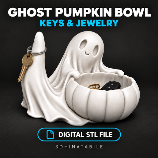 Ghost Pumpkin Bowl STL - Halloween Jewelry Tray and Key Organizer
