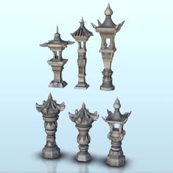 1.jpg STL-Datei Satz von sechs chinesischen Scuplt-Lampen 2 - China Asien Japan Warhammer Age of Sigmar・3D-Druck-Idee zum Herunterladen