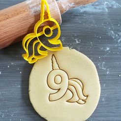 Eenhoorn-9-verjaardag_koekjesvorm.jpg Archivo STL Cortador de galletas Unicornio Cumpleaños Número 9・Diseño para descargar y imprimir en 3D