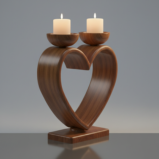 Heart-Shaped Candlestick 3D Model Romantic Dual Candle Holder - 3D model önizlemesi