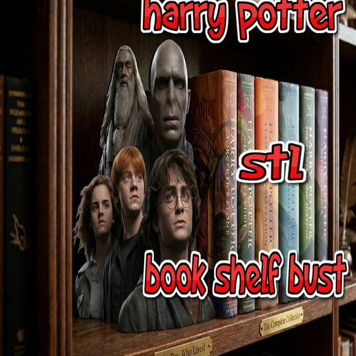 Harry Potter Book Shelf Bust STL Pack - 3D Printable Character Busts Dumbledore Voldemort Harry Hermione Ron - Wizarding Shelf Decor