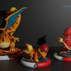 Charmander-clone-evo-line.png Файл STL 3D-печатная модель клонов Чармандера, Чармелеона и Чаризарда・3D-печатная модель для загрузки