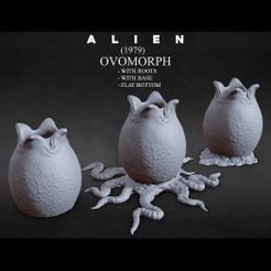 EGG-WITH-BASE-3-PACK-CULTS3D.jpg Archivo STL 3D IMPRIMIBLE ABIERTO ALIEN HUEVOS PAQUETE DE TRES・Objeto imprimible en 3D para descargar