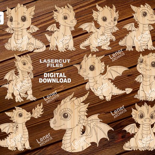 🐉 Cute Dragon Laser Cut Bundle / SVG DXF CDR PDF / MDF Wood・Бесплатный ...