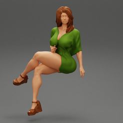 GIRL-00.jpg Fichier 3D Femme portant des chaussures à talons hauts et une jupe courte assise Modèle d'impression 3D・Modèle à imprimer en 3D à télécharger, 3DGeshaft