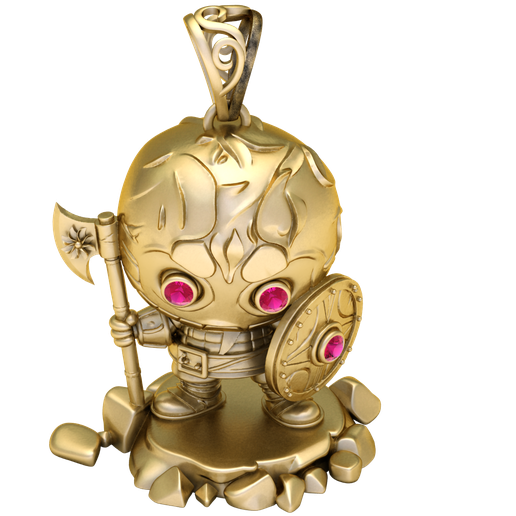 Fantasy Warrior Guardian Pendant  Ruby Eyes Gold 3D Printable Jewelry Model