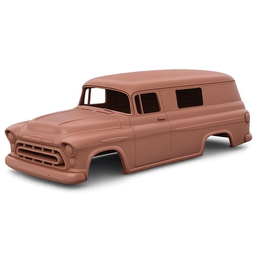 1957 Chevrolet 3100 Panel van, custom, hollow body shell, clean interior, scale model, rc crawlers , trucks, stl file