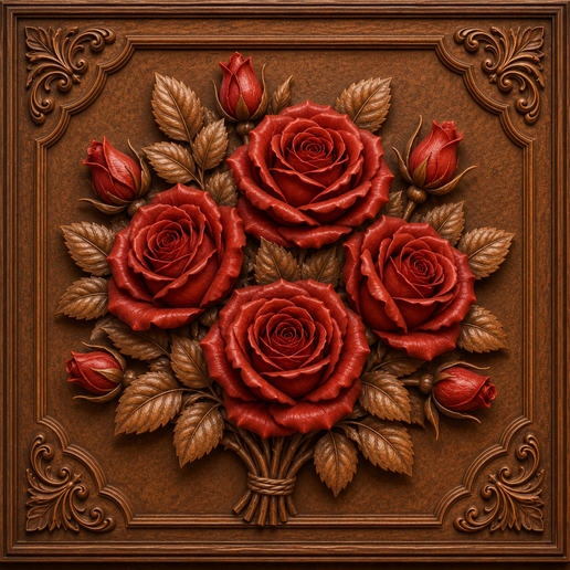Red Rose Bouquet 3D Relief STL File