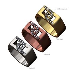 Diamond-Signet-DD-8mm-wide-ring-size7-8-9-00.jpg STL file Diamond overlapping DD link 8mm wide band US sizes 7 8 9 3D print model・3D printer design to download