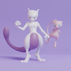 mew-line-render.jpg STL-Datei Pokemon - Mew und Mewtwo mit 2 Posen・3D-druckbare Vorlage zum herunterladen