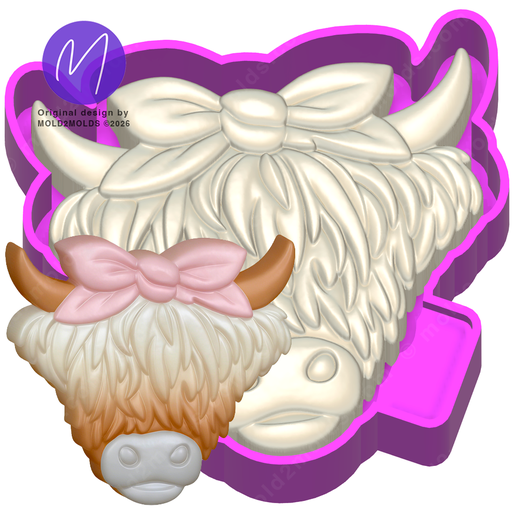 3D Highland Cow Head with Bow Freshie STL Mold Housing