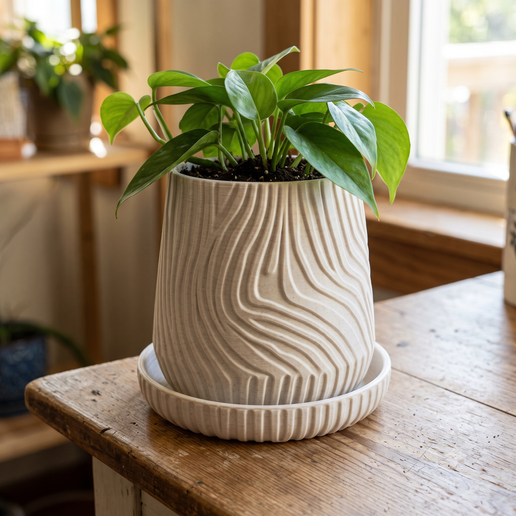 Organic Wave Planter with Drip Tray – Modern 3D Printable Pot