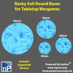 30_40_50_80_Rock_Soil_Round_Bases_Medium.jpg Free 3D file Bases for Wargames - Rocky Soil・3D print design to download