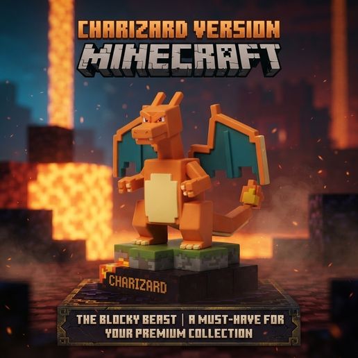 Charizard Minecraft Estilo Voxel Estatua Pokémon Modelo 3D OBJ RAR