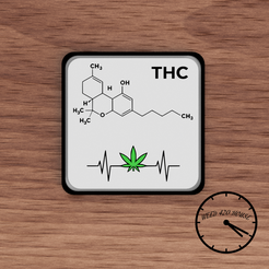 portavasos molecula thc  1.png STL file Coaster / Weed Coasters - THC・Design to download and 3D print