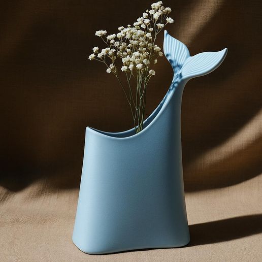 Whale Tail Vase – Modern Blue Coastal Decor - 3D model önizlemesi