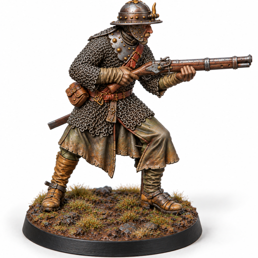 Polish Infantryman with Matchlock Musket XVII Century STL File for 3D Printing, Historical Soldier Miniature Digital Download