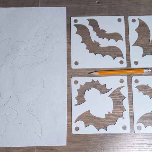 Bat Outline Art Stencils Halloween Bundle