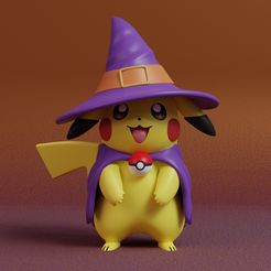 pikachu-witch-render.jpg Fichier STL gratuit Pokemon - Pikachu sorcière Halloween・Modèle pour impression 3D à télécharger