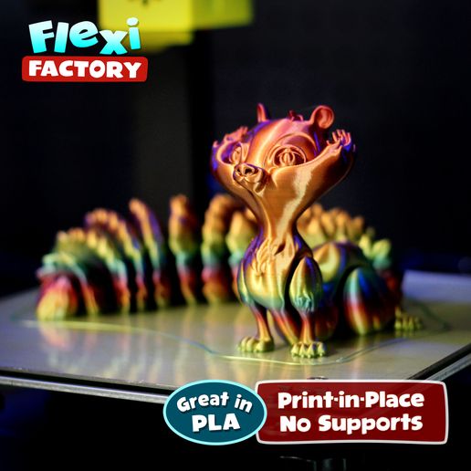 great i, \ Print-in-Place PLA / No Supports Archivo STL Simpática ardilla de impresión flexible・Design para impresora 3D para descargar, FlexiFactory