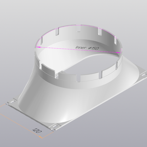 ASIC Dual 120mm Fan Adapter to 150mm Ventilation Duct - STL for 3D Printing