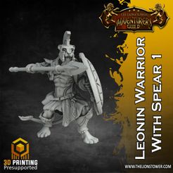 Leonin-Warrior-with-Spear1-D.jpg Download file Leonin Tribe - Warrior with Spear 1 (32mm scale, Pre-supported Miniature) • 3D printing design, Lion_Tower