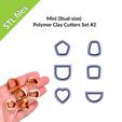 ETSY-view3.jpg Mini Polymer Clay Cutters, six shapes 0.6" (15mm) perfect for studs, heart, pentagon, trapezoid, half-circle, Set #2