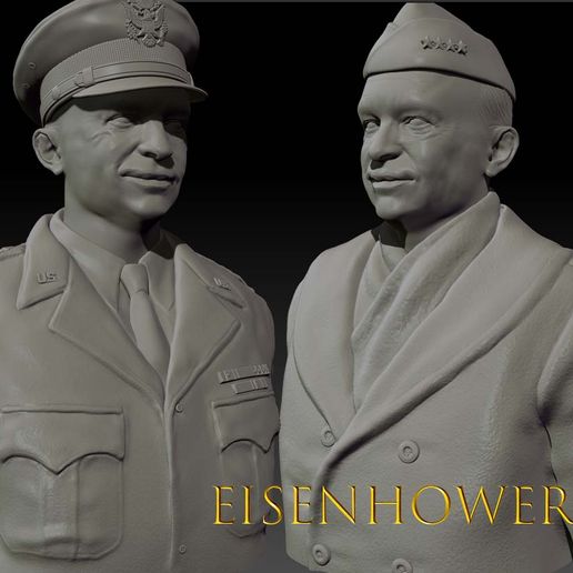 Dwight Eisenhower 2 busts D-Day Wintercoat 3D model