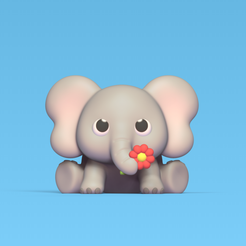 Cod1295-Elephant-With-Flower-1.png 3D file Elephant With Flower・3D print design to download