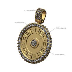 18*1.5mm diamonds 7*1.5mm diamonds 41*1.8mm diamond Download STL file Rolex bezel Versace pattern iced pendant with bail 3D print model • 3D printable design, RachidSW