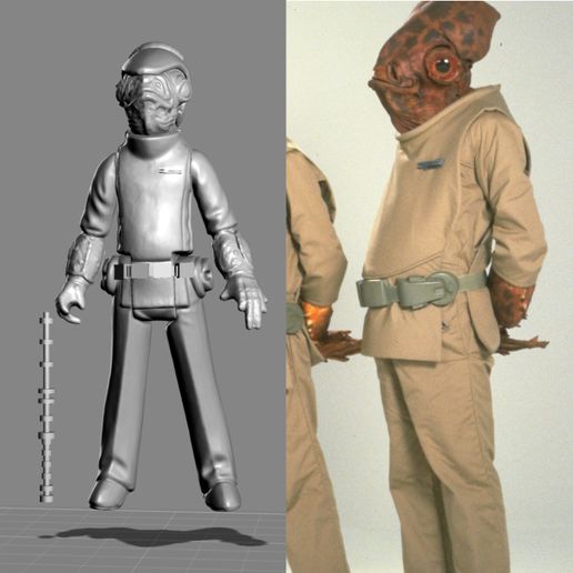 VINTAGE STAR WARS KENNER-STYLE MON CALAMARI OFFICER ACTION FIGURE 3D model