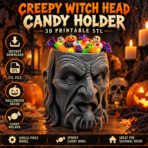 Halloween Witch Head Candy Bowl