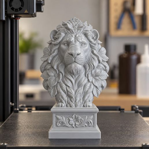 Floral Lion Guardian 3D Print Model