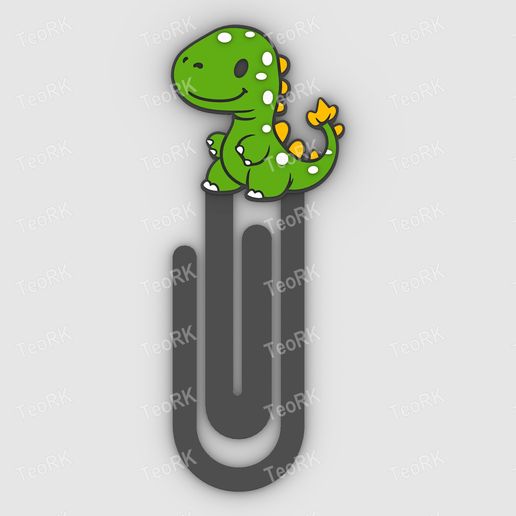 Paperclip Cute dinosaur - bookmark - 3MF pre-painted , STL