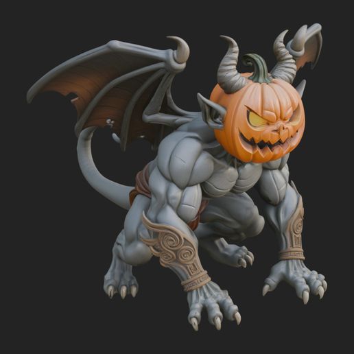 Pumpkin Headed Gargoyle Statue Design 1 - 3D Print Model