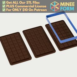 Chocolate-Bar-Mold-for-Casting-Silicone-Mold.jpg Chocolate Bar Mold Pattern for Making Silicone Molds MineeForm FDM 3D Print STL File