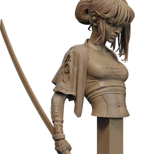 7.829.png Cyber Samurai Bust 3D Print